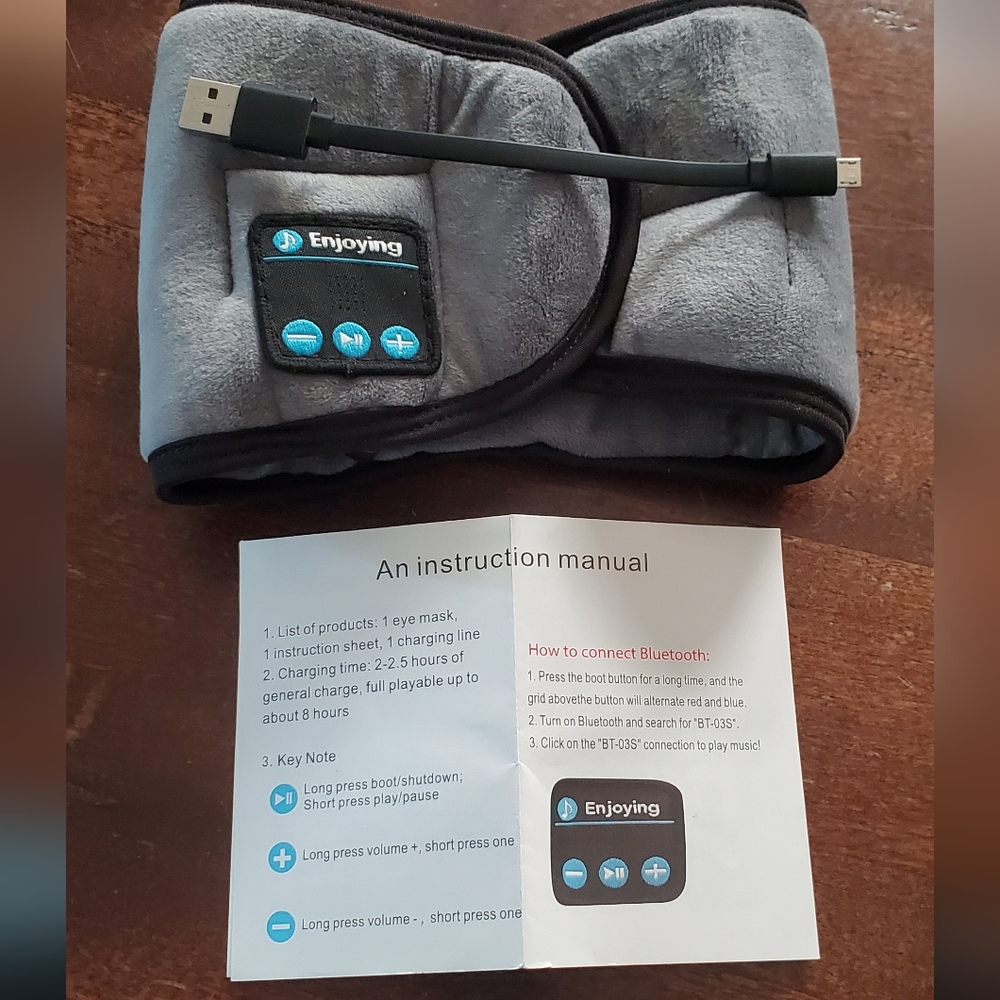Gray Bluetooth Sleep Mask with USB Cable